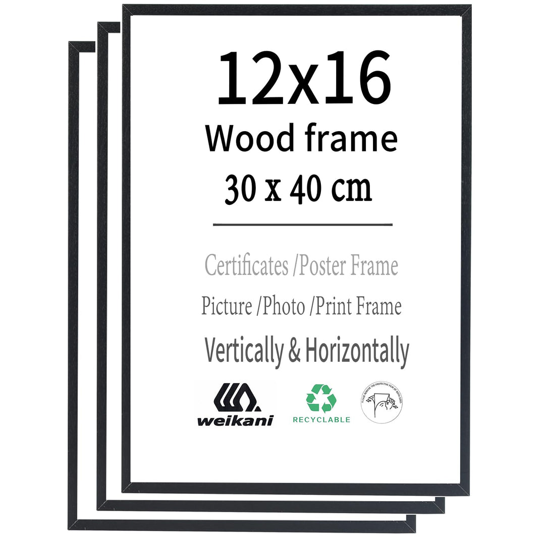 Holz-Bilderrahmen, 30 x 40 cm, schwarzer Holz-Bilderrahmen, Urkundenrahmen mit Plexi-glas für Wandmo