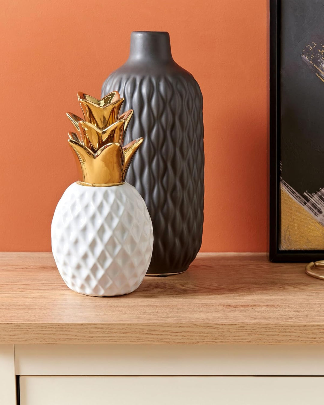 Dekorative Ananas-Skulptur aus Keramik weiss Tyana