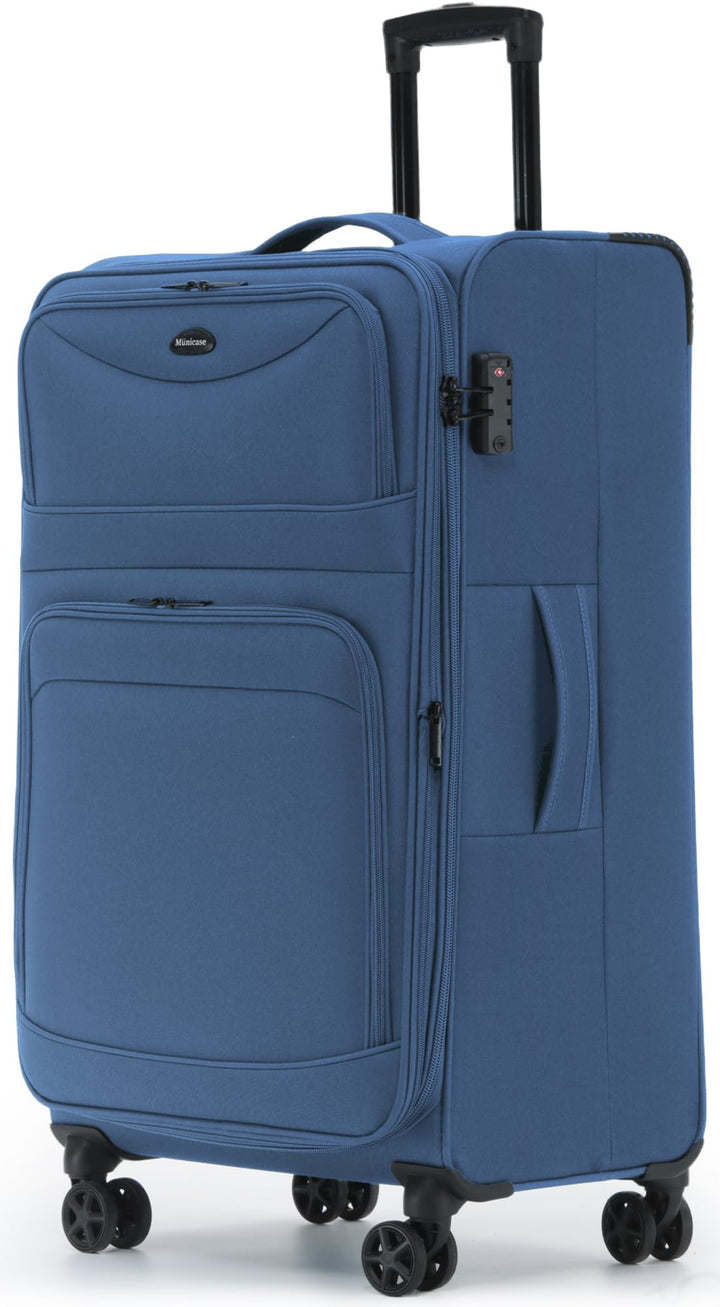 Stoffkoffer erweiterbar mit Frontfächern,15% Extra-Volumen, TSA-Schloss, 360° Doppelrollen & verdeck
