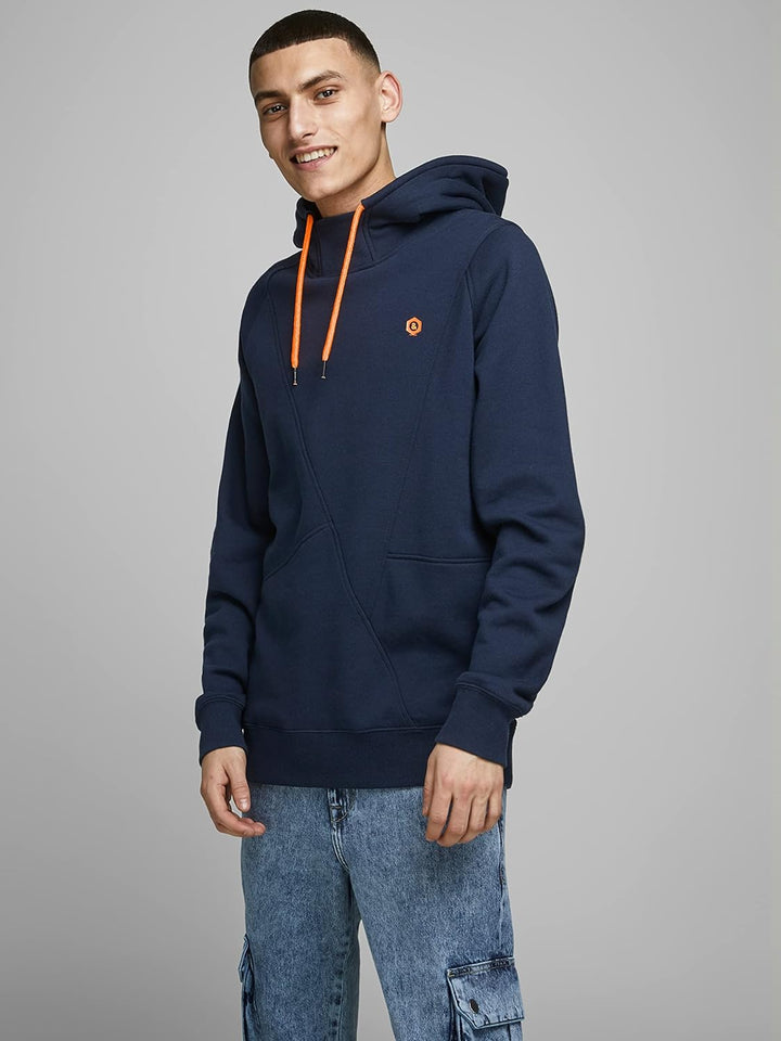 JACK & JONES Male Sweatshirt Detaillierter XS Navy Blazer/Detail Shocking Orange, XS Navy Blazer/Det