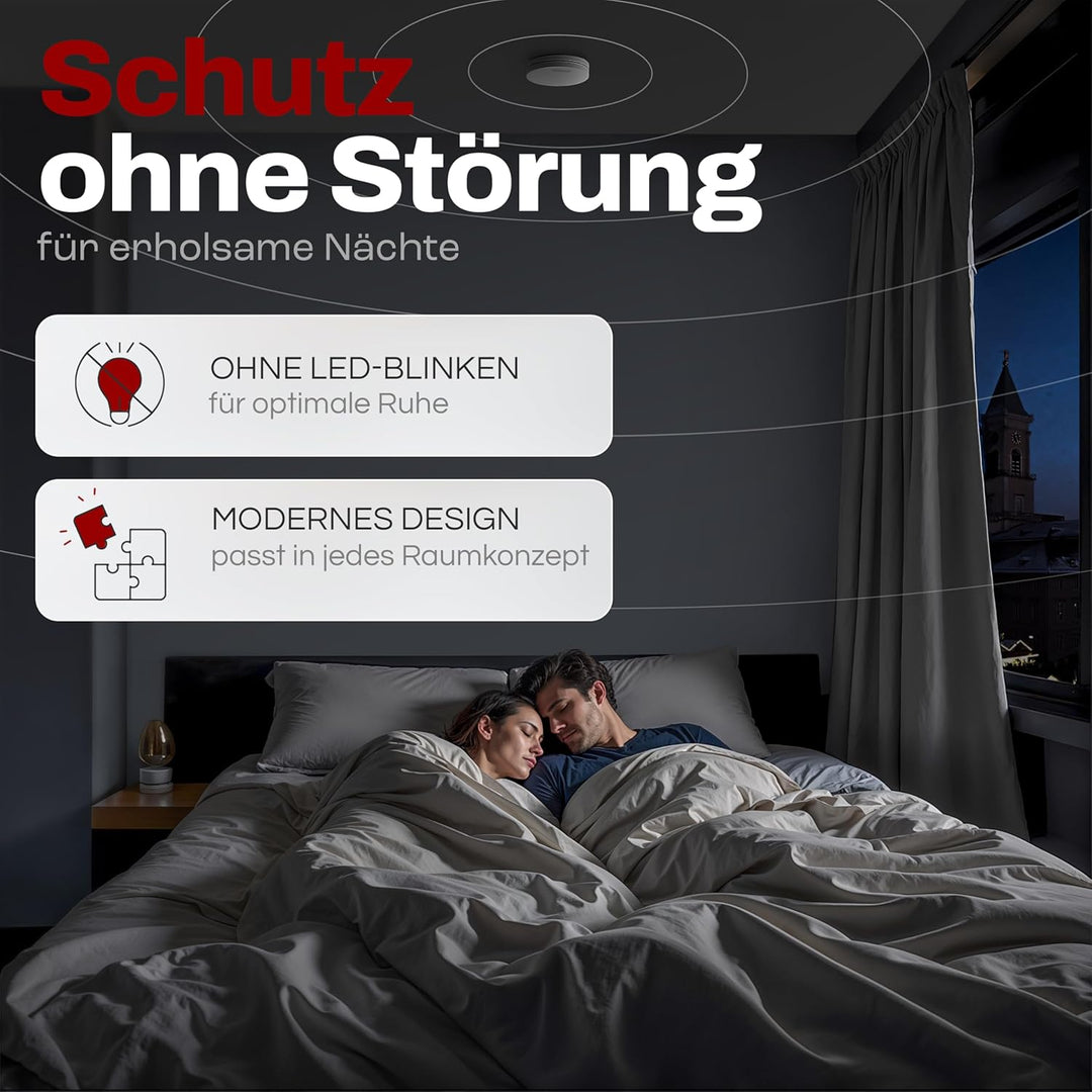 ALPENLUFT Rauchmelder 10 Jahre Batterie, Feuermelder Flach, Rauchwarnmelder, Brandmelder, | Ohne Boh