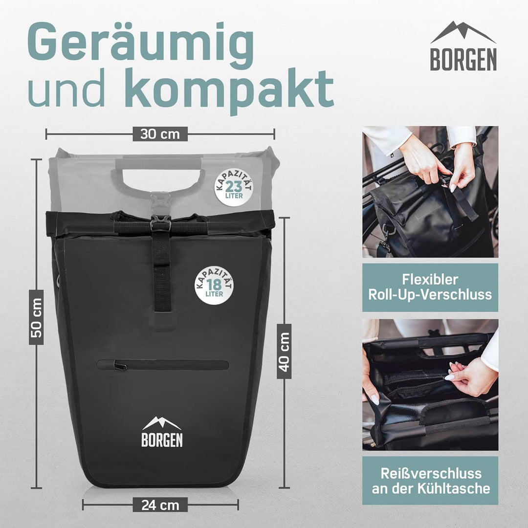 Borgen Fahrrad Einkaufstasche für Gepäckträger mit herausnehmbaren Kühleinsatz - Verwendbar als Gepä