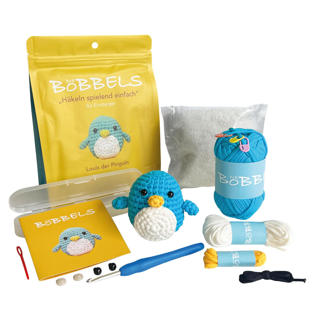 Die Bobbels“ Einsteiger Häkelset für Anfänger mit kinderleichtem Garn, Hilfsmitteln und Schritt-für-