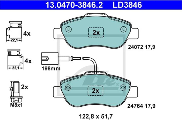ATE 13.0470-3846.2 Bremsbelagsatz, Scheibenbremse
