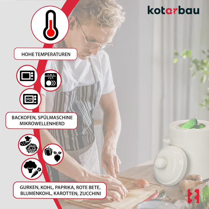 KOTARBAU® Sauerkraut Gärtopf Sauerkrauttopf 2,5L Tontopf mit Deckel Steinguttopf Fermentieren Dauerk