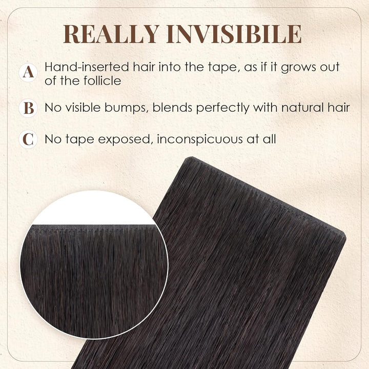 Elailite Tape Extensions Echthaar Naturschwarz, 10 Stück 20g Kleber Haarverlängerungen Invisible Gla