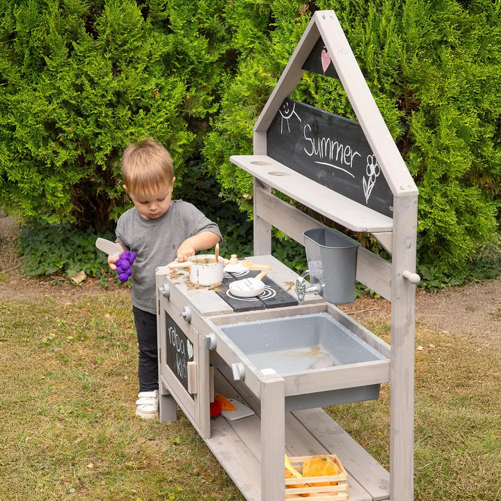 roba Matschküche für Kinder in Hausoptik - Funktionelle Outdoor Spielküche inkl. Zubehör für Mädchen