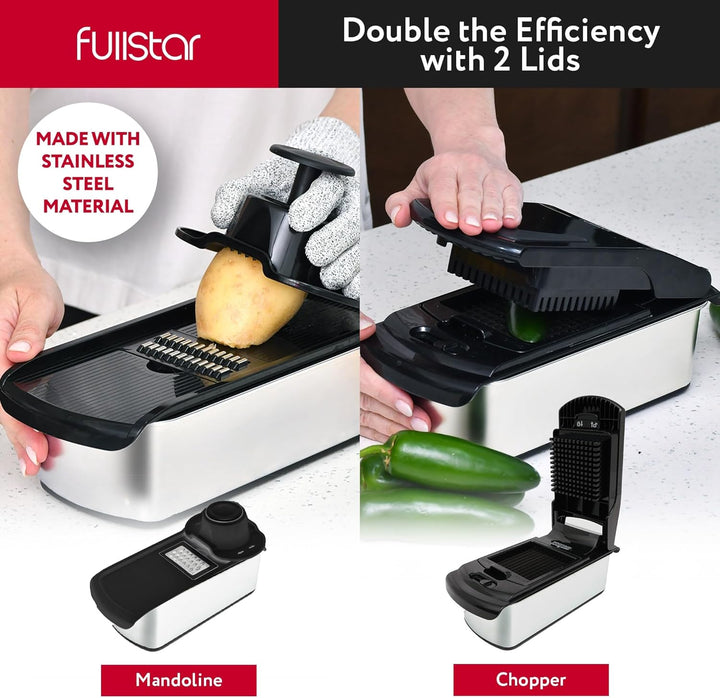 Fullstar Gemüseschneider und Mandoline Gemüsehobel - Julienne- und Würfelschneider für Gurken Zwiebe