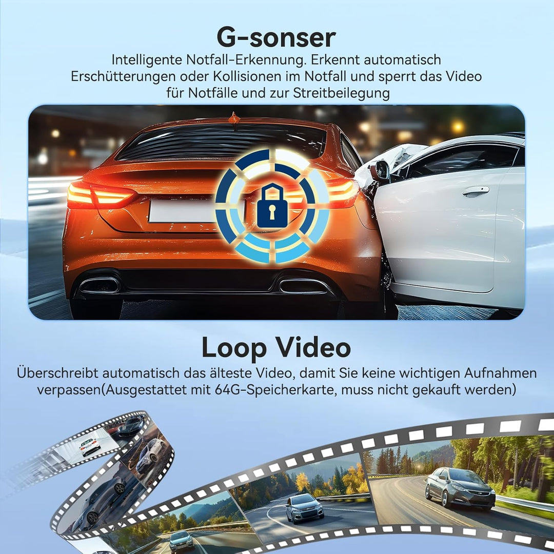 Herilary 12 Zoll 4K Rückfahrkamera Spiegel mit Wireless Android Auto CarPlay, Dashcam Spiegel mit G-