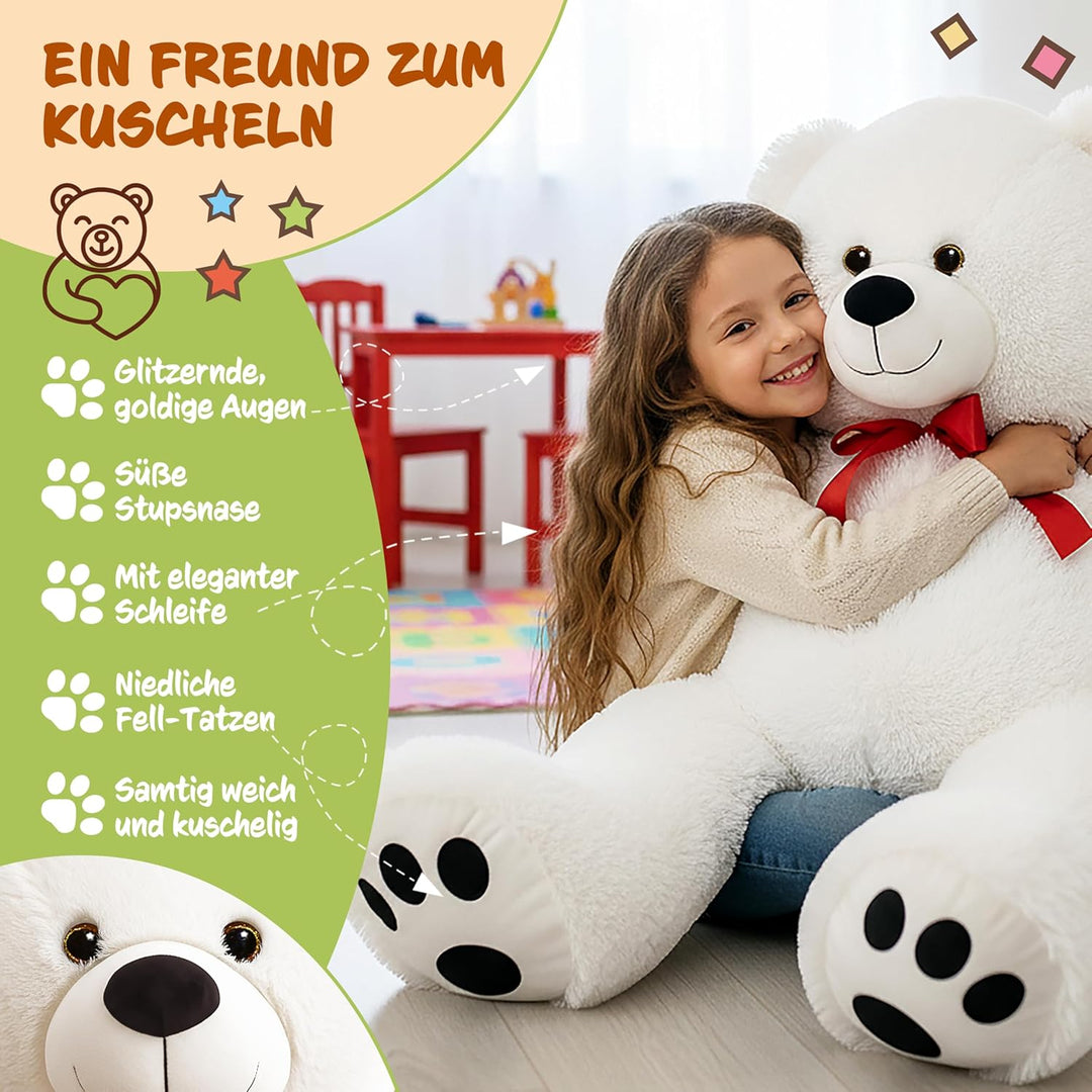monzana® Teddybär L - XXXL 50-175cm Weiches Fell Schleife Tatzendruck Geschenk Plüschtier Kuscheltie