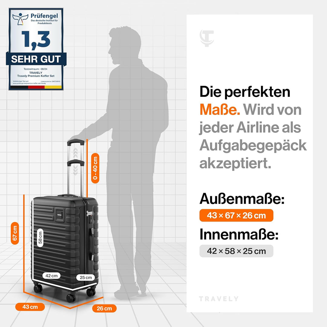 Travely Premium Koffer 24" Jede Menge Platz mit mehr als 75L Volumen, sehr robuster Hartschalen Koff