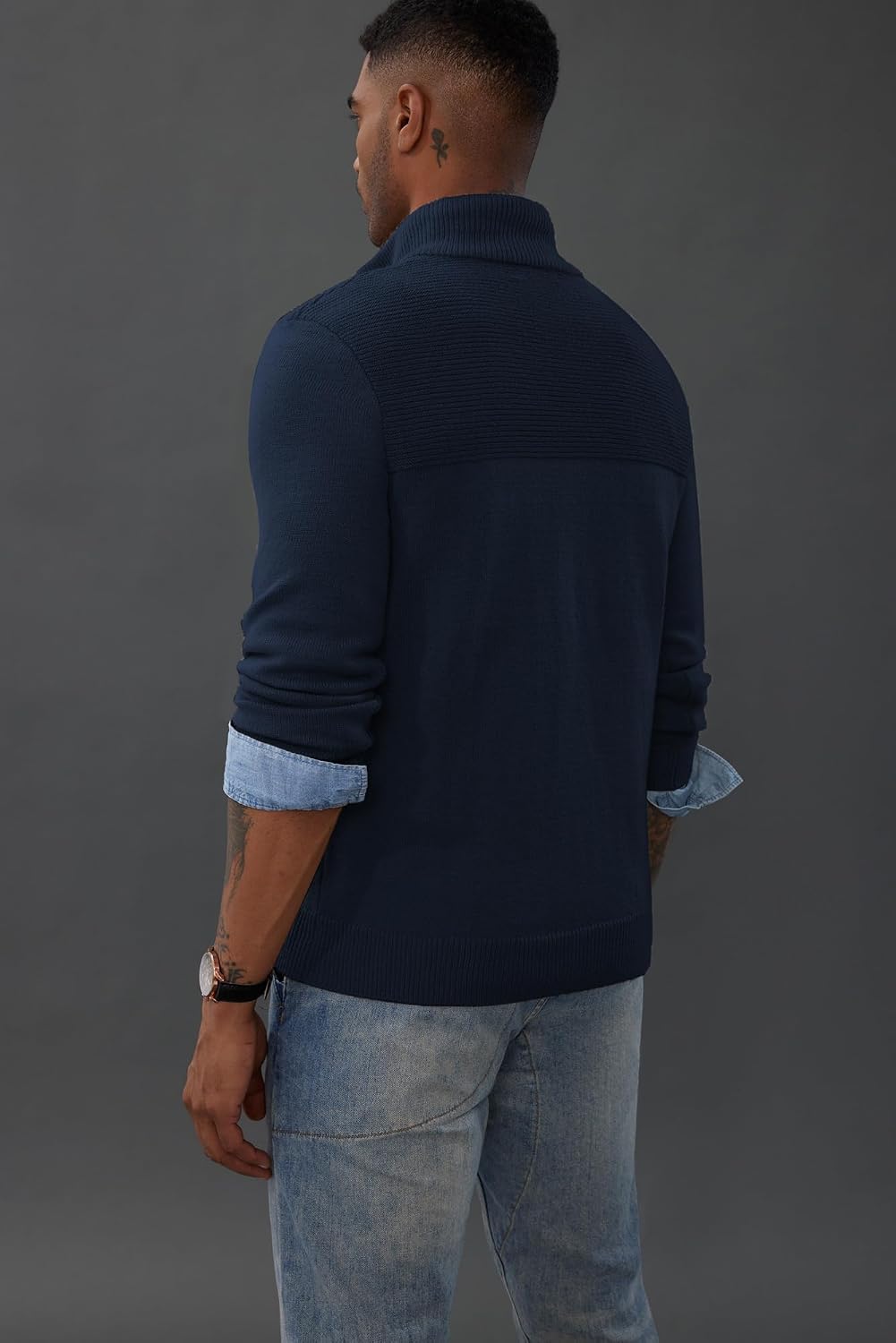 PaulJones Troyer Pullover Herren Strickpullover mit Reissverschluss und Stehkragen Arbeitspullover M