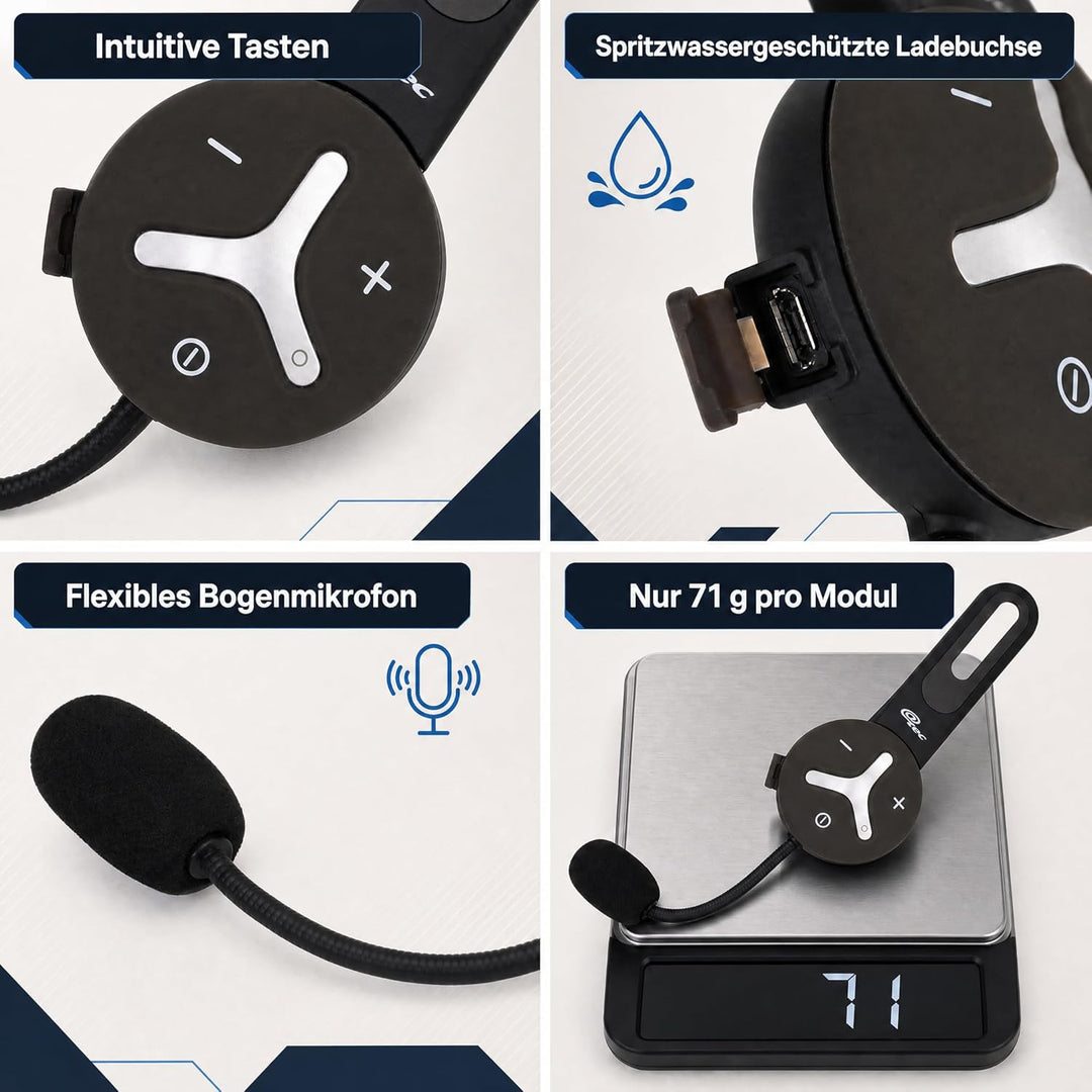 @tec BuddyChat Trio - 3X Bluetooth® Headset-Module für bis zu 3 Personen Gegensprechanlage (Intercom