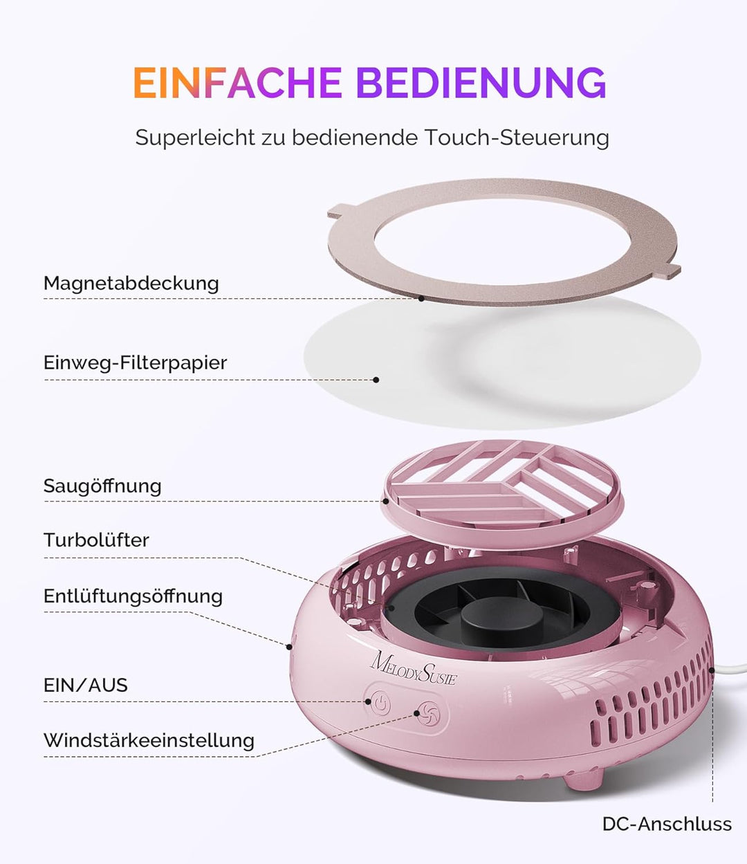 MelodySusie Pocket Nagelstaubsauger HProA, 6000RPM Leistungsstarke Staubabsaugung Nägel für Maniküre