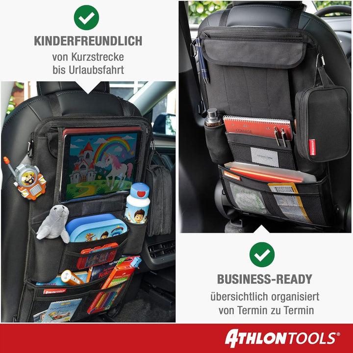 ATHLON TOOLS 2x Autositz-Organizer mit integrierter Tablet-Halter - Verstärkte Rückseite - mit Extra