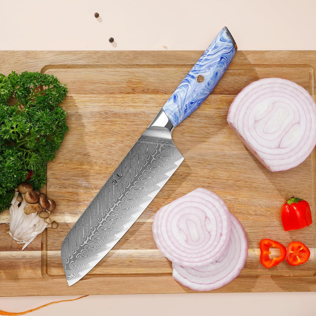 SHANGDAO Damaskus Santoku -Messer 18 cm Küchenmesser, Ultra scharf mit japanischen Damaskus -geschmi