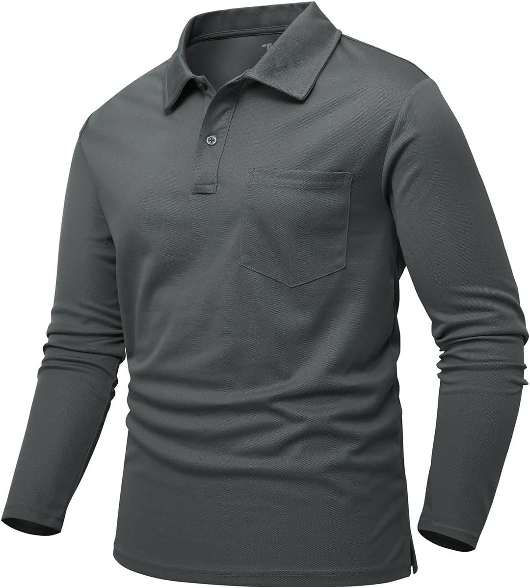 Poloshirt Herren Langarm Golf Shirts Atmungsaktiv Schnelltrocknend Army Polo T-Shirts Outdoor Sport