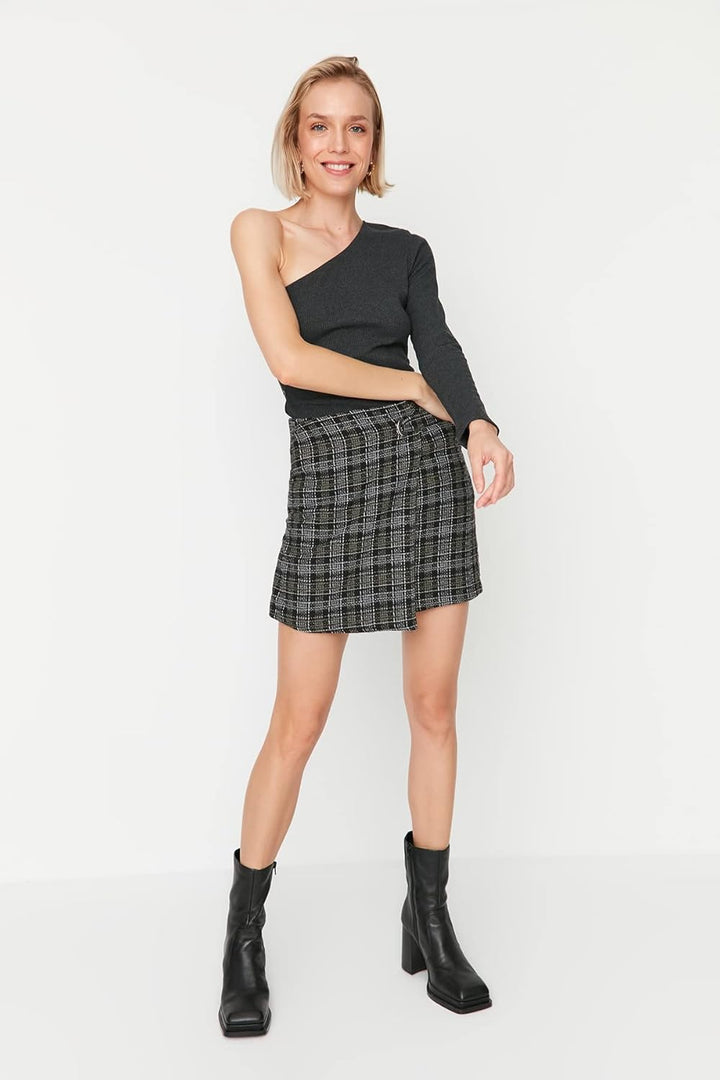 TRENDYOL Damen Mini Zweireihig Straight Webstoff Rock Skirt 36 Khaki, 36 Khaki