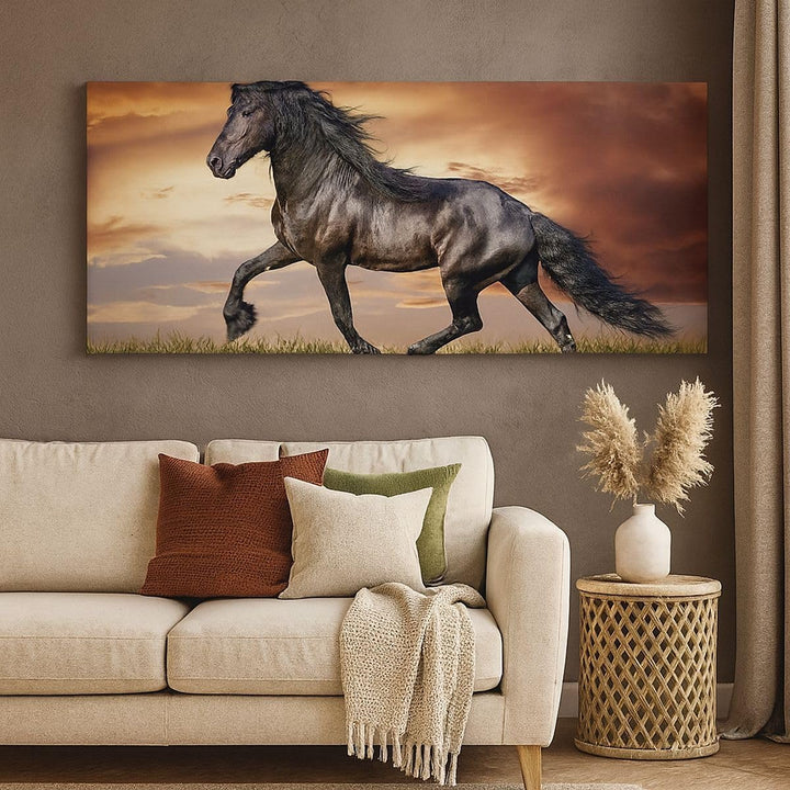 Panorama Bilder auf Leinwand 100x40cm Leinwandbild Pferd Tier Wiese Gross Wanddeko Bild Schlafzimmer