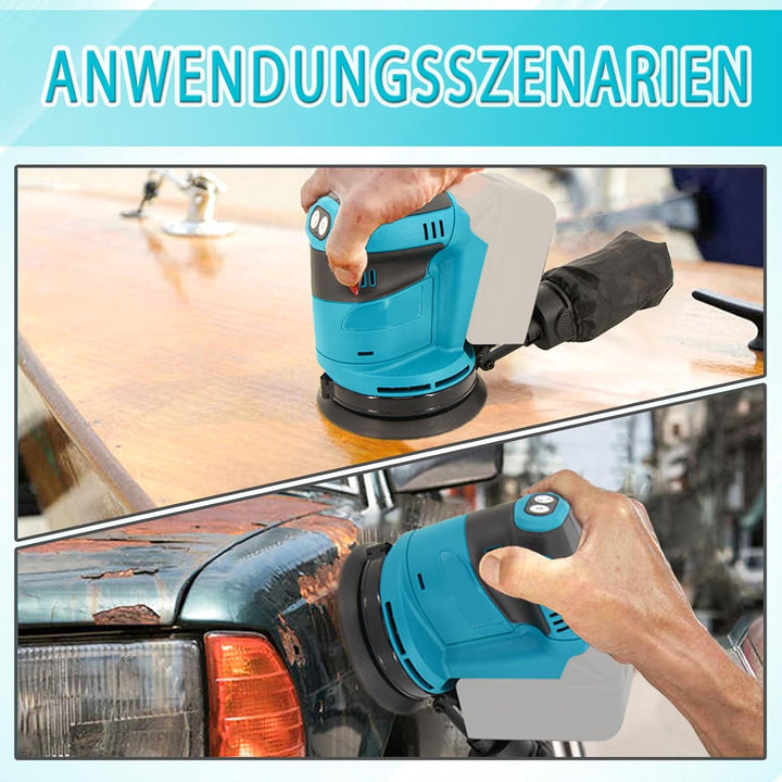 Akku-Exzenterschleifer mit 2 3000mAh, 125mm Exzenterschleifer Akku 18v Ersatz für Makita DBO180Z, 15