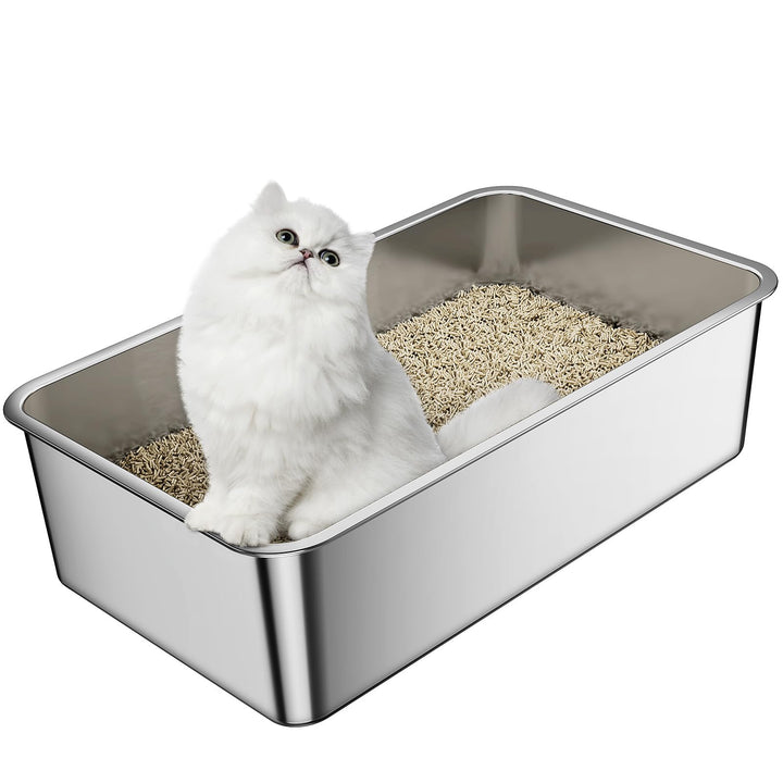 Barhon Katzenklo Edelstahl 50 x 35 x 15 cm, Katzentoilette Edelstahl für Grosskatzen mit hoher Seite