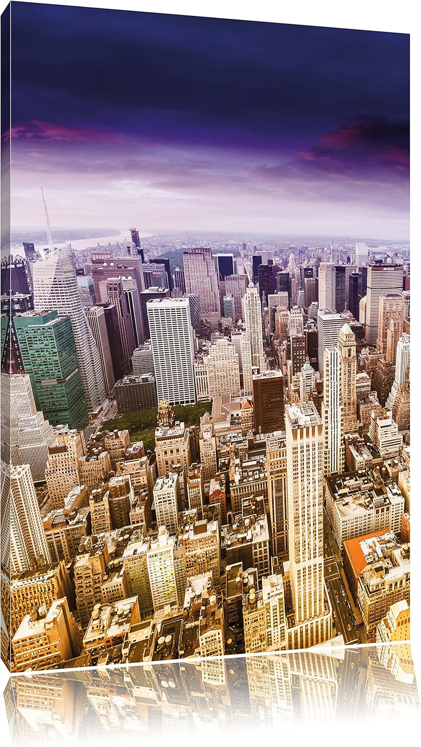 Pixxprint Skyline New York - Blick vom Dach des Empire State Building, Format: 100x70 auf Leinwand,