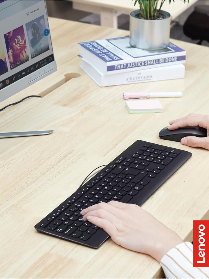Lenovo 300 USB Combo, Full-Size Wired Tastatur & Maus, Ergonomische, Links- oder Rechtshänder, Optis