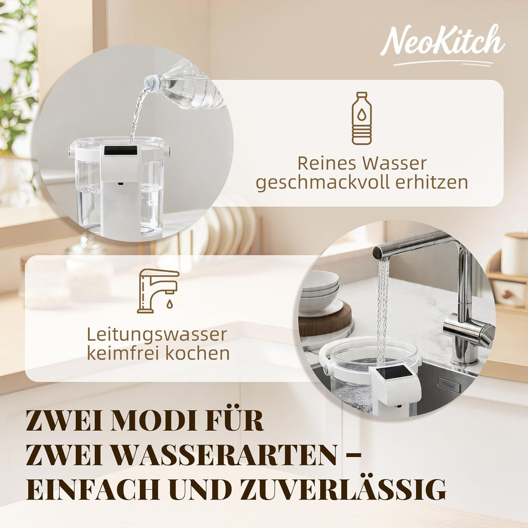 NeoKitchen Glaswasserkocher Temp.-Einst. 40-100°C, 12 Stufen, 2.5L Heisswasserspender, Edelst. 316 &