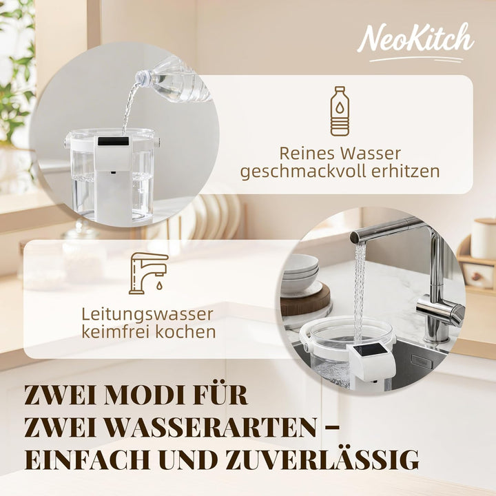NeoKitchen Glaswasserkocher Temp.-Einst. 40-100°C, 12 Stufen, 2.5L Heisswasserspender, Edelst. 316 &