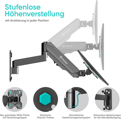 ONKRON Monitor Halterung, Wandhalterung drehbar, schwenkbar, neigbar für 13-34 Zoll Bildschirme, VES