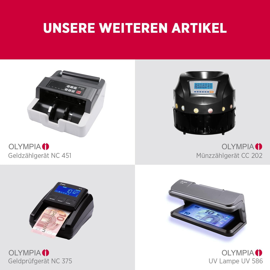 Olympia NC 590 Geldzähler (für Scheine, Echtheitsprüfung, Additionsfunktion, LCD-Display, Geldzähl-M