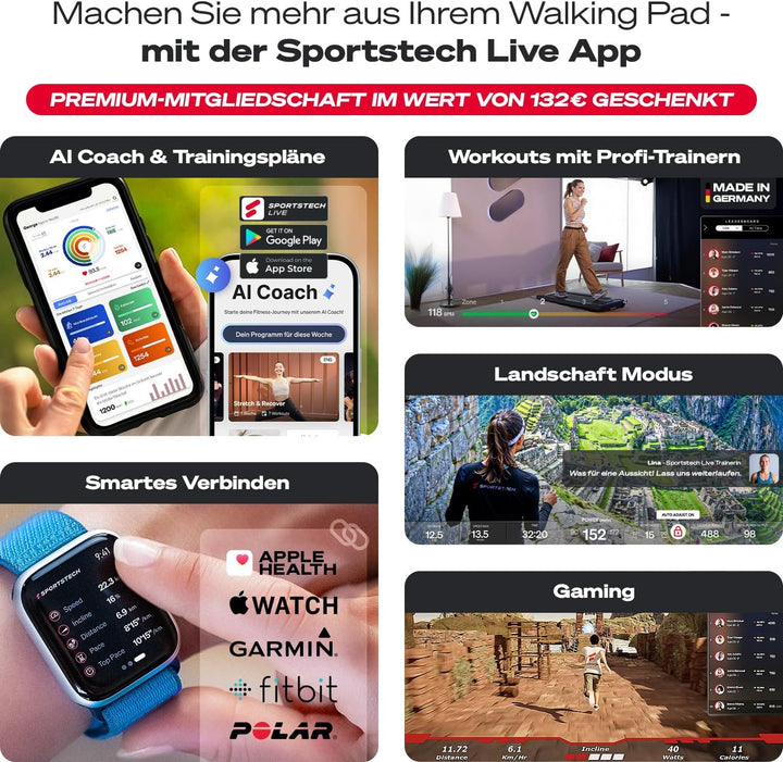 Sportstech Laufband für Zuhause, Walking Pad, 1-8km/h, Under Desk Treadmill, 11,5% Steigung, Ultra-l