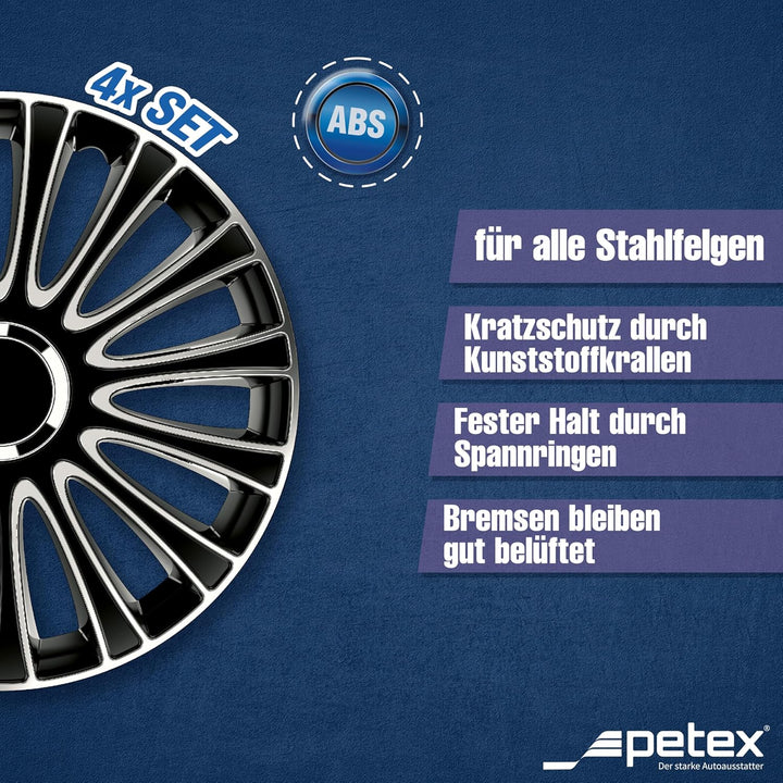 Petex LeMans Pro. 2-fach lackiert. Material: ABS. Farbe: Schwarz. 16" Zoll. (4 x Universal Radzierbl