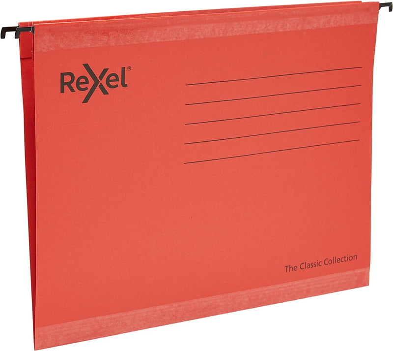 Rexel Classic 2115589 Hängemappen, A4, verstärkt, 15 mm, V-Sockel, 100% recycelter Karton, rot, 25 S