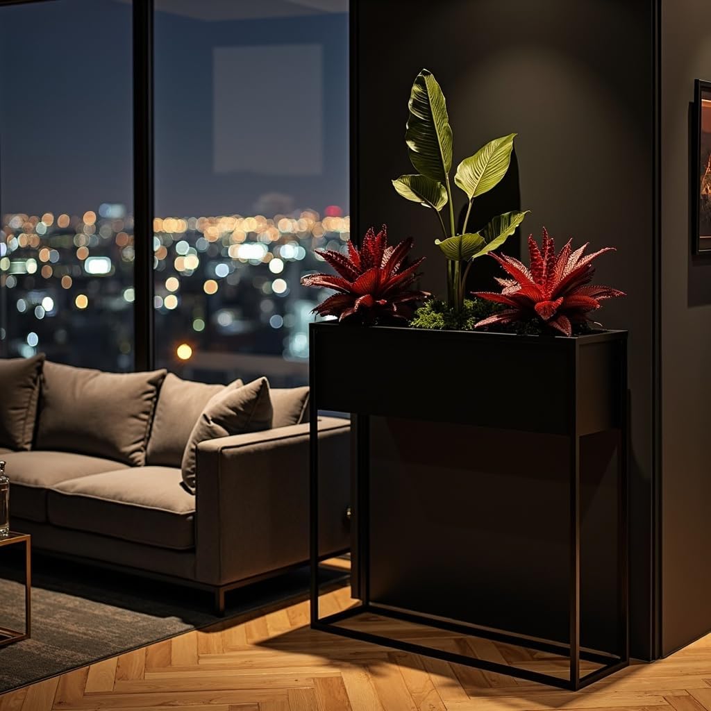 Pflanzenständer Petto - 60x21x60cm - Farbe Schwarz - für Zimmerblumen - Metallregal - Dekorativer Ti