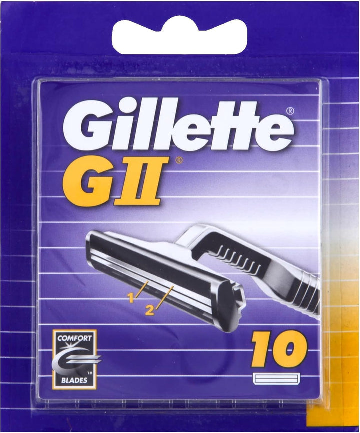 Gillette GII Rasierklingen für Rasierer, 10 Ersatzklingen für Nassrasierer Herren mit doppelten Klin