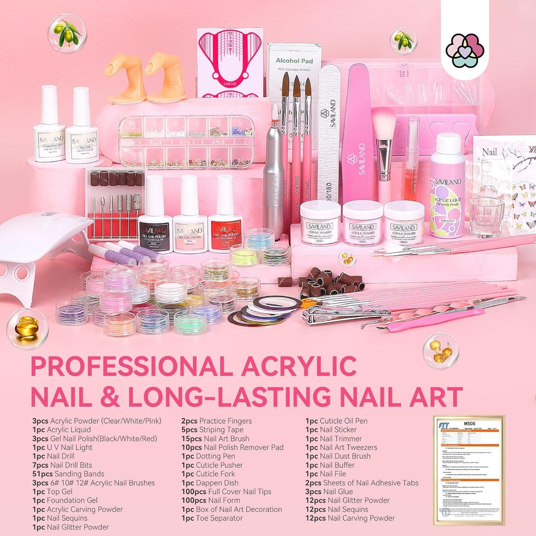 Acryl Nagelset Nagelstudio Set mit Nagelfräser und UV Lampe für Gelnägel , Acrylpulver mit Acryl Liq
