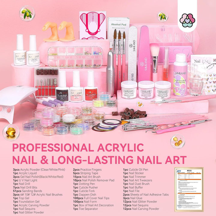 Acryl Nagelset Nagelstudio Set mit Nagelfräser und UV Lampe für Gelnägel , Acrylpulver mit Acryl Liq