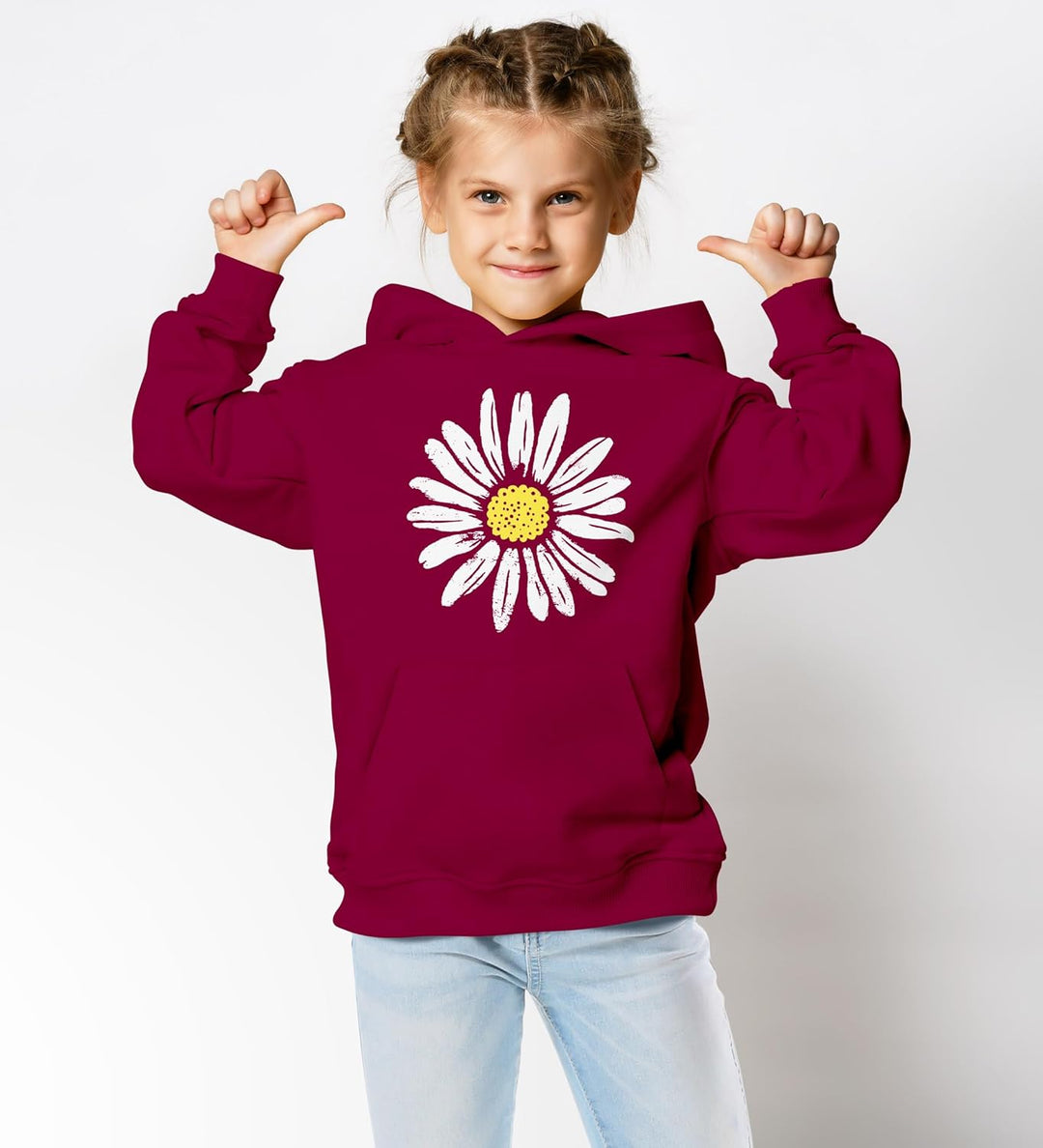 Neverless® Kinder Hoodie Mädchen Blumen Aufdruck Kapuzenpullover Sweatshirt Kapuze 140 Bordeauxrot,