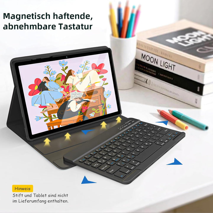 BQSS Hülle für Samsung A11+ 11" 2025/A9+ 11" 2023, QWERTZ | Bluetooth-Tastatur mit Auto-Schlaf-/Wach