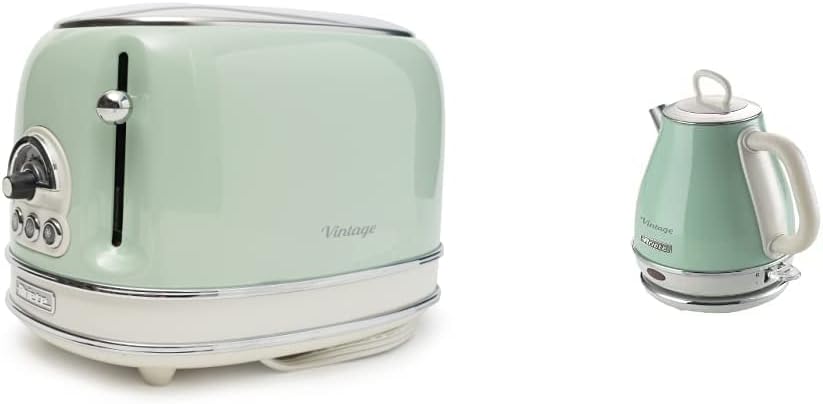 Ariete 155, Design-Toaster für 2 Scheiben, mit Zangen, 6 Toaststufen, 810 W, Creme/Grün & 2868 Vinta