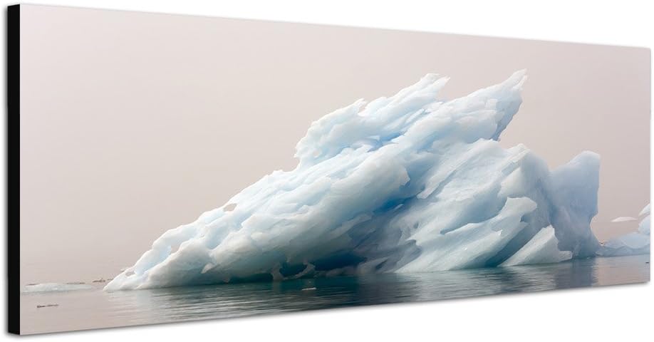 Paul Sinus Art Panoramabild auf Leinwand und Keilrahmen 150x50cm Grönland Meer Eisberg Morgengrauen
