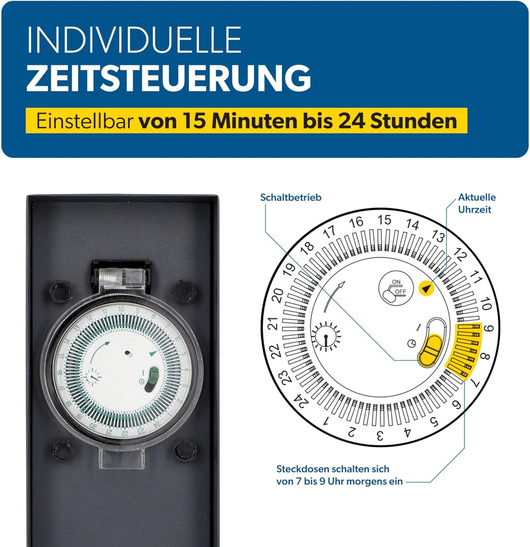UNITEC Steckdosenverteiler für den Garten, Steckdosensäule mit Zeitschaltuhr, Aussensteckdose, Edels