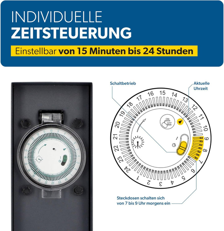 UNITEC Steckdosenverteiler für den Garten, Steckdosensäule mit Zeitschaltuhr, Aussensteckdose, Edels