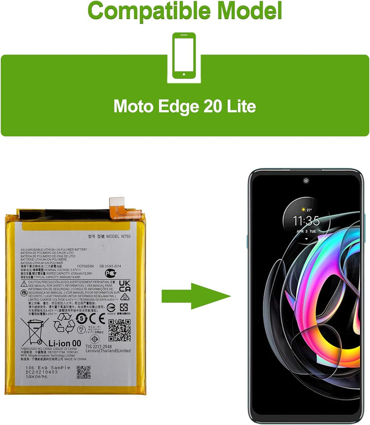 SwarKing Ersatz Akku Kompatibel mit Moto Edge 20 Lite XT2139-1 NT50 with Toolkit