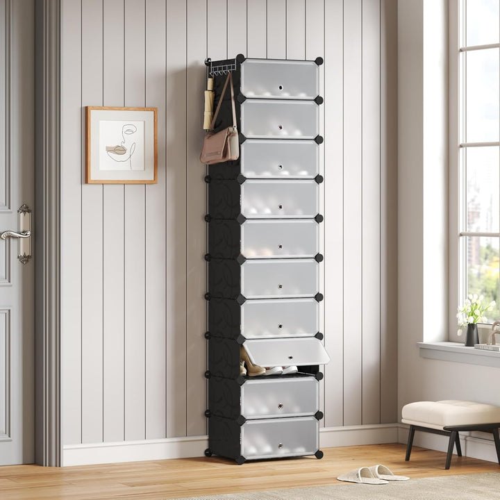 Mondeer Schuhregal, Kunststoff Schuhschrank, Modulares Schuhaufbewahrung mit Tür, Staub- und Wassera