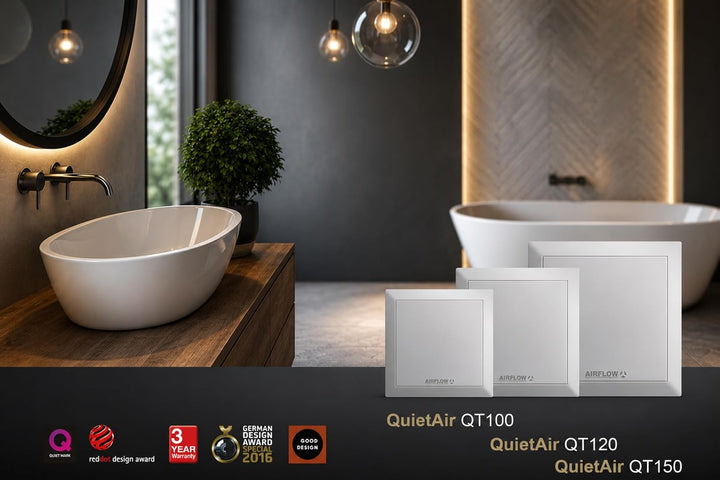 Airflow QT100T 9041260 Abluftventilator, mit Zeitschaltuhr, geräuscharm, 2 Geschwindigkeiten, 100 mm
