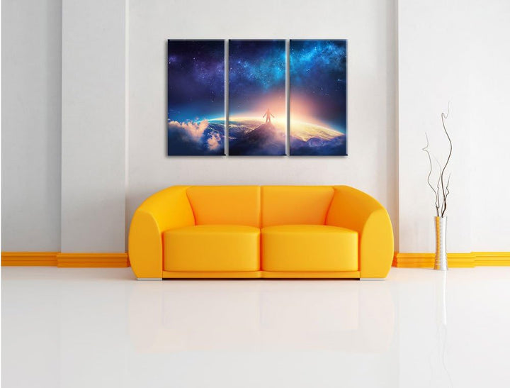 Pixxprint der Mann auf dem Berg als Leinwandbild/Grösse: 3 Teilig (120x80 cm) cm/Wandbild/Kunstdruck