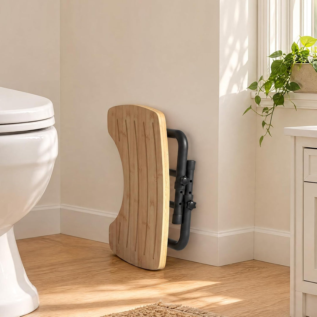 Natur-Bambus Toilettenhocker Erwachsene – Höhenverstellbar (18–24cm) Klappbarer Badhocker, rutschfes