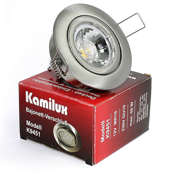5er Set Einbaustrahler/Spot Bajo in Edelstahl-gebürstet, Halogen oder LED geeignet, inkl. GU10 Fassu